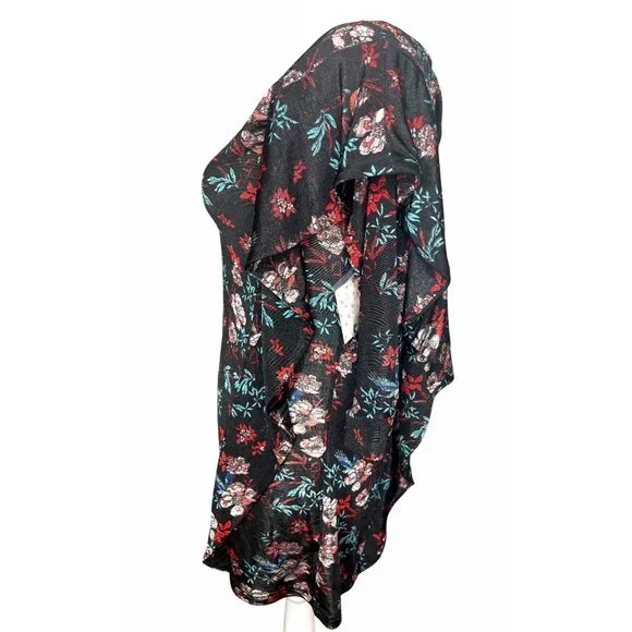 Free People Womens Dock Street Black & Red Boho Floral Ruffle Top Size Large - Picture 4 of 13